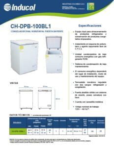 Ficha técnica Congelador Horizontal Inducol de Puerta Batiente de 93 litros CH-DPB-100BL1