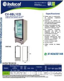 Congelador Vertical Inducol en Lámina Galvanizada de 226 Litros CV-8BL1CD Ficha Técnica-01