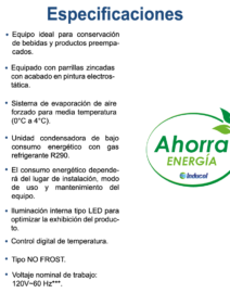 Especificaciones Vitrina Vertical Inducol