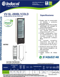 Vitrina Vertical Inducol Slim en Lámina Galvanizada de 280Litros VV-SL-280BL1CDLD Ficha Técnica-01