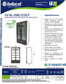 Vitrina Vertical Inducol Slim en Lámina Galvanizada de 707Litros VV-SL-25BL1CDLP Ficha Técnica-01